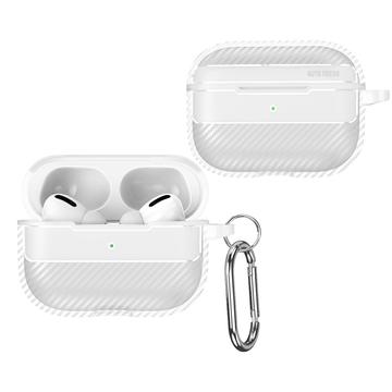 AirPods Pro 3 Geborsteld TPU Hoesje met Karabijnhaak - Koolstofvezel - Wit