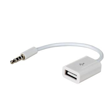 Akyga USB-naar-AUX-adapter 15cm - USB-A Vrouwelijk/3,5mm Mannelijk - Wit