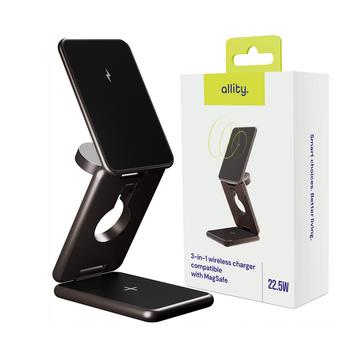 Allity AWC-230-225WMS 3-in-1 MagSafe draadloze oplader 22.5W - grafiet