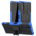 Antislip Sony Xperia 5 Hybrid Case met Standaard - Blauw / Zwart