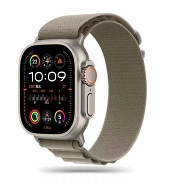 Apple Watch Series Ultra 3/2/Ultra/11/10/9/8/SE 3/(2022)/7/SE/6/5/4/3/2/1 Tech-Protect Nylon Pro Bandje - 49mm/46mm/45mm/44mm/42mm - Titaan / Olijf