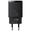 Baseus Compact Stopcontact Lader 20W - USB-C PD3.0, USB QC3.0 - Zwart
