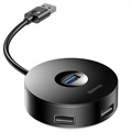 Baseus Round Box 4-port USB 3.0 Hub met MicroUSB Power Supply - Zwart