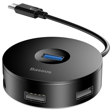 Baseus Round Box 4-poorts USB 3.0 Hub met USB-C Kabel - Zwart