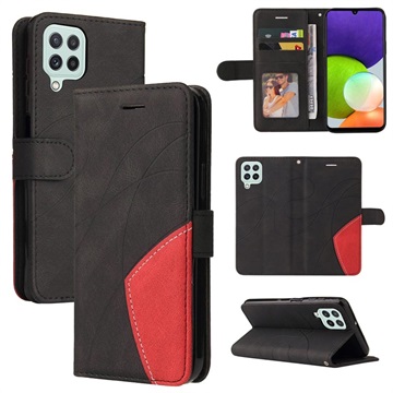 Bi-Color Series Samsung Galaxy A22 4G Wallet Case - Zwart
