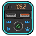 Bluetooth FM Transmitter / Snelle Autolader BT22 met 2x USB - Zwart