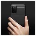 Samsung Galaxy F52 5G Geborsteld TPU Hoesje - Koolstofvezel - Zwart