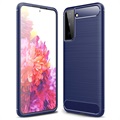 Samsung Galaxy S21 5G Geborsteld TPU Hoesje - Koolstofvezel - Blauw