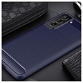 Samsung Galaxy S21 FE 5G Geborsteld TPU Hoesje - Koolstofvezel - Blauw