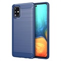 Samsung Galaxy A71 Geborsteld TPU Hoesje - Koolstofvezel - Blauw
