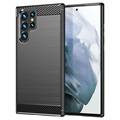 Samsung Galaxy S22 Ultra 5G Geborsteld TPU Hoesje - Koolstofvezel - Zwart