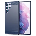 Samsung Galaxy S22 Ultra 5G Geborsteld TPU Hoesje - Koolstofvezel - Blauw
