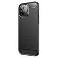iPhone 13 Pro Max Geborsteld TPU Cover - Koolstofvezel - Zwart