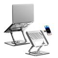 Koolstofstalen Dual-Arm Roterende Laptopstandaard met Magnetische Telefoonhouder - Zilver