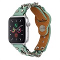 Apple Watch Series 7/SE/6/5/4/3/2/1 Leren Band met Ketting - 45mm/44mm/42mm - Groen