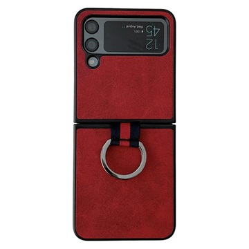 Samsung Galaxy Z Flip4 5G Gecoat Hoesje met Metalen Ring - Rood
