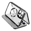Compatibel met MagSafe Case voor iPhone 15 Pro Magnetisch metalen frame + dubbelzijdige telefoonhoes van gehard glas met gespsluiting - Zwart
