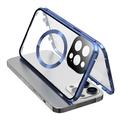 Compatibel met MagSafe Case voor iPhone 15 Pro Magnetisch metalen frame + dubbelzijdige telefoonhoes van gehard glas met gespsluiting - Donkerblauw