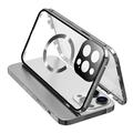Compatibel met MagSafe Case voor iPhone 15 Pro Magnetisch metalen frame + dubbelzijdige telefoonhoes van gehard glas met gespsluiting - Zilver