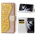 Croco Bling Serie Samsung Galaxy S21 Ultra 5G Wallet Case - Goud