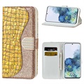 Croco Bling Series Samsung Galaxy S21 5G Wallet Case - Goud