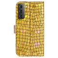 Croco Bling Series Samsung Galaxy S22 5G Wallet Case - Goud