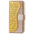 Croco Bling Series iPhone 13 Mini Portemonnee Hoesje - Goud