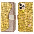 Croco Bling Series iPhone 13 Pro Wallet Case - Goud