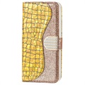 Croco Bling Series iPhone 13 Pro Wallet Case - Goud