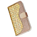 Croco Bling iPhone 12/12 Pro Wallet Case - Goud