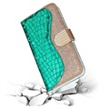 Croco Bling iPhone 12/12 Pro Wallet Case - Groen