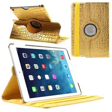 iPad Air Rotary Smart Leren Case - Krokodil - Goud