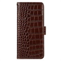 Crocodile Series Samsung Galaxy S21 FE 5G Wallet Leren Hoesje met RFID - Bruin