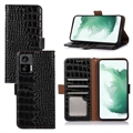 Crocodile Series Samsung Galaxy S21 FE 5G Wallet Leren Hoesje met RFID - Zwart