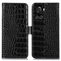 Crocodile Series OnePlus Ace/10R Wallet Leren Hoesje met RFID - Zwart