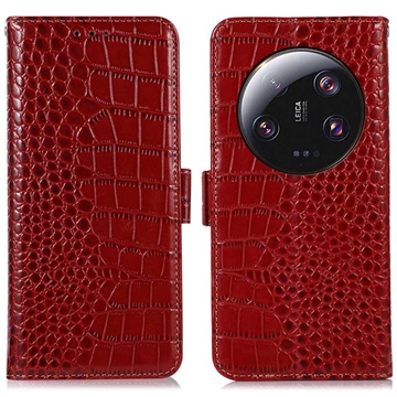 Crocodile Series Xiaomi 13 Ultra Wallet Leren Hoesje met RFID - Rood