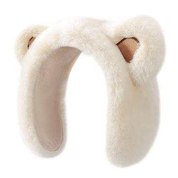 DEZ45 Schattige Pluche Oorbeer Winter Hoofdband / Oorwarmers - Beige