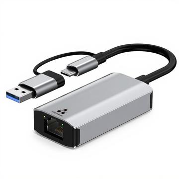 Dubbele interface USB-C/USB 3.0 naar RJ45 Gigabit Ethernet-adapter - Compacte Plug & Play LAN-converter