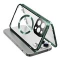 Dubbelzijdig beschermhoesje van gehard glas + magnetisch metalen frame tegen vallen voor iPhone 15 Compatibel met MagSafe telefoonhoesje met gespsluiting - Groen