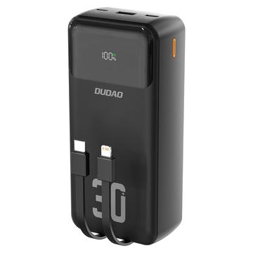 Dudao K15MAX 30000mAh Power Bank - 22.5W PD & QC snelladen, ingebouwde USB-C en Lightning-kabels - Zwart