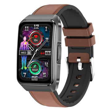 ET650 Smart Horloge met Lichaamstemperatuur, Gezondheidsmonitor en Bluetooth bellen - Lederen & Siliconen band