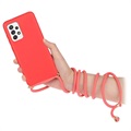 Saii Eco Line Samsung Galaxy A52 5G, Galaxy A52s biologisch afbreekbaar hoesje met riem - rood