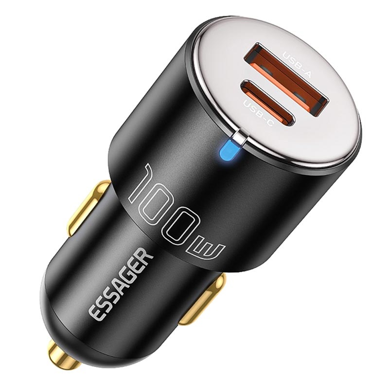 Essager F698 DualPort Snel Autolader TypeC, USB 100W Zwart