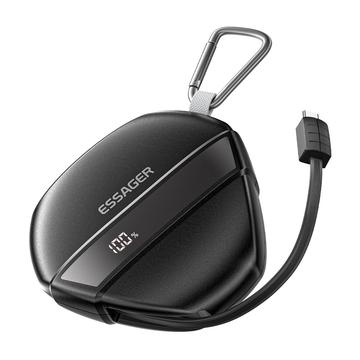 Essager Snel Opladen Power Bank met 70cm Intrekbare Kabel & Karabijnhaak - 10000mAh