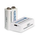 EverActive Professional+ Lithium USB-C oplaadbare 9V batterij - 550mAh