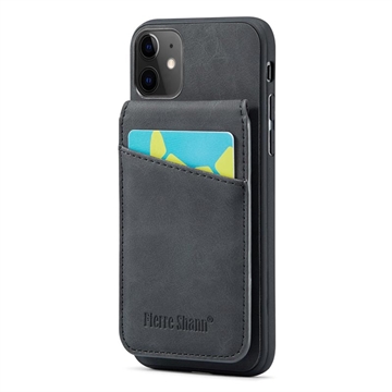 iPhone 11 Fierre Shann Bekleed Hybrid Case met Kaarthouder en Standaard - Zwart