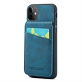 iPhone 11 Fierre Shann Bekleed Hybrid Case met Kaarthouder en Standaard - Blauw