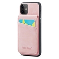 iPhone 11 Fierre Shann Bekleed Hybrid Case met Kaarthouder en Standaard - Roze