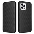iPhone 14 Pro Max Flip Case - Koolstofvezel - Zwart
