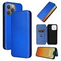 iPhone 15 Pro Flip Hoesje - Koolstofvezel - Blauw